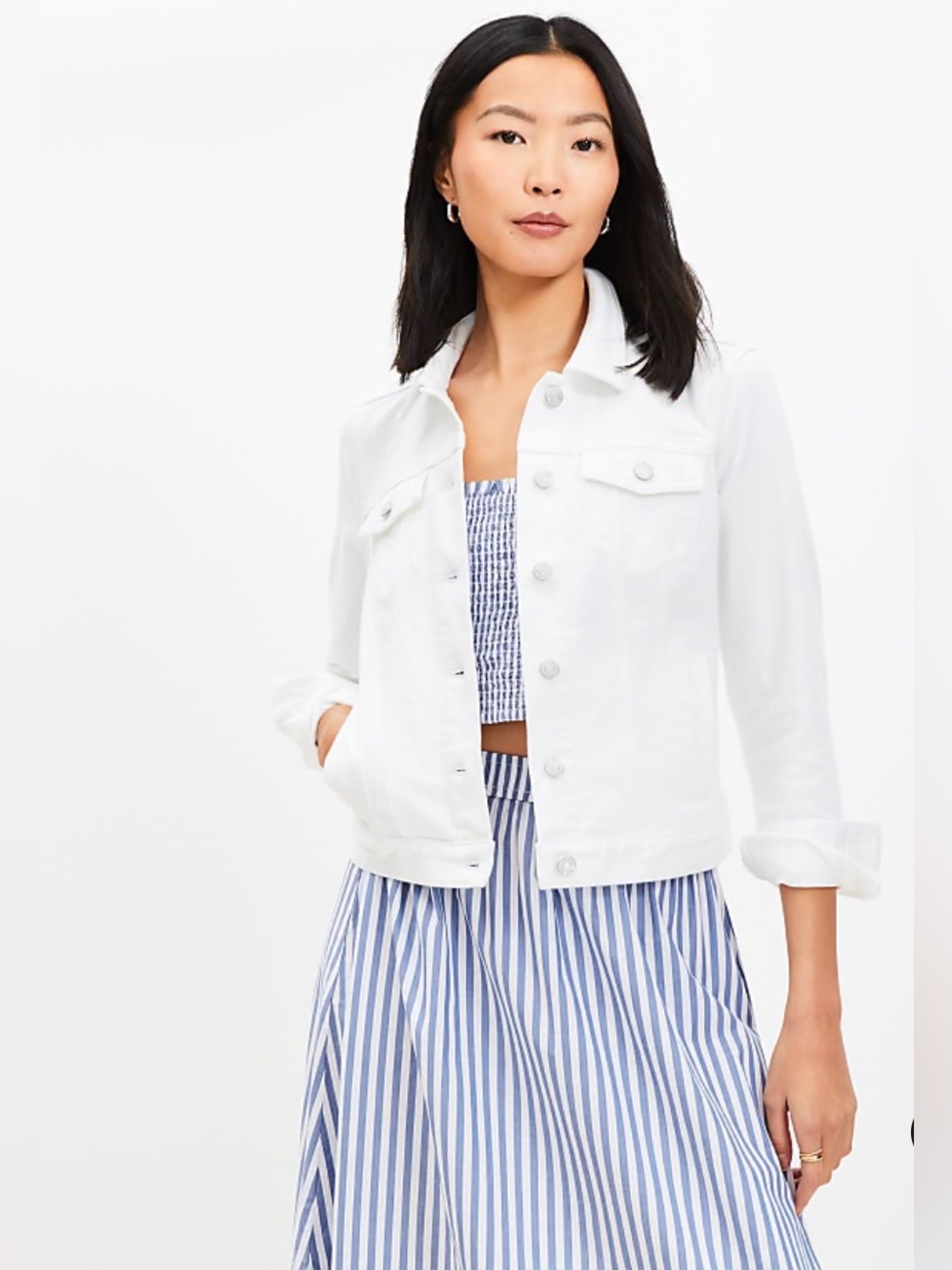 LOFT Denim Trucker Jacket - White - Large